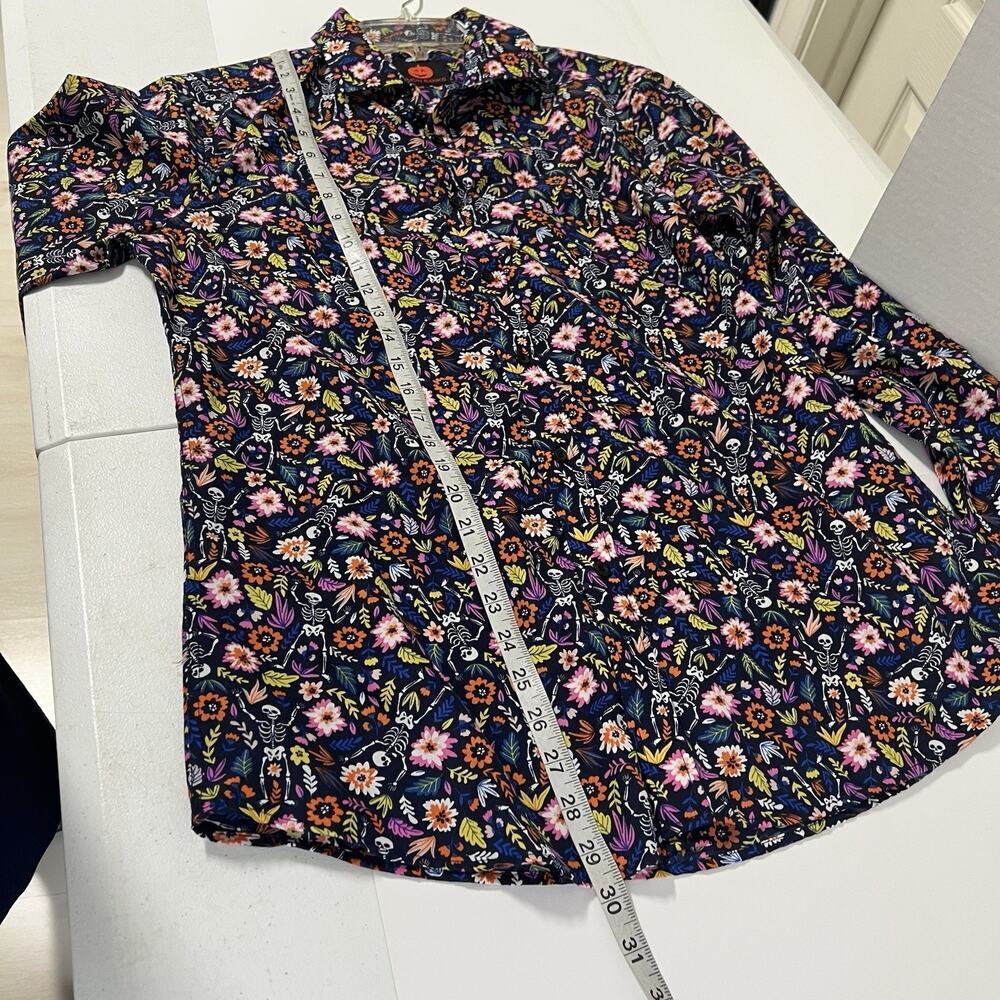 Simon Banks Multicolor Halloween Skeleton Floral Button Down Shirt Men's M - Picture 10 of 11